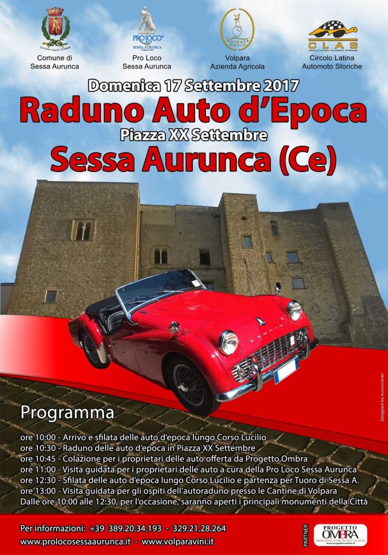 Raduno di Auto d’Epoca a Sessa Aurunca. Domenica 17 settembre in giro per la città