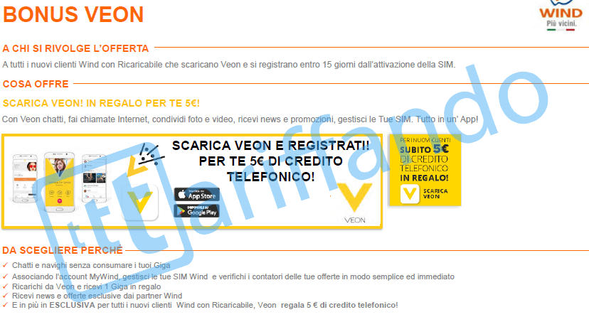 Wind regala 5€ di credito ai nuovi clienti ricaricabili che si registrano nell’app VEON