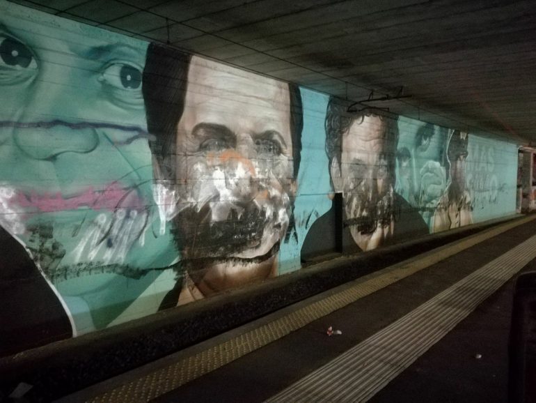 E’ stato ripulito murales con Troisi e Noschese a San Giorgio a Cremano