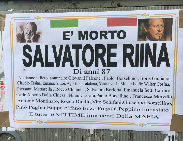 Ercolano, manifesto di morte per Riina: firmato le vittime di mafia