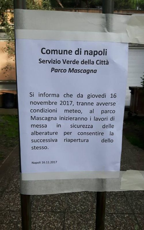 Napoli, parco Mascagna: dopo cinque mesi ancora chiuso