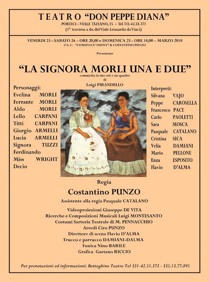 Teatro. ‘La signora Morli una e due’, in scena al Teatro Don Peppe Diana di Portici