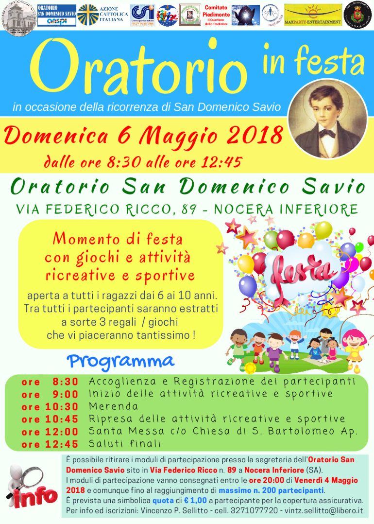 “Oratorio in festa”, domenica 6 maggio presso la chiesa di San Domenico Savio di Nocera Inferiore