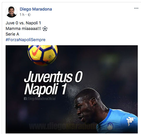 Maradona: ‘Mamma mia!Forza Napoli sempre’
