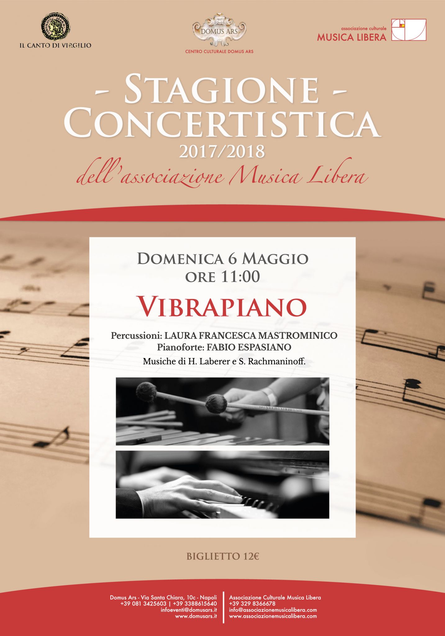 L’associazione Musica Libera ospita il duo Vibrapiano. Domenica 6 maggio al centro culturale Domus Ars