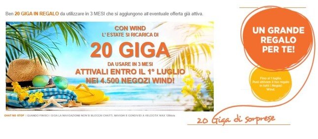 Wind: 20 GIGA in regalo per 3 mesi ai clienti da almeno 1 anno