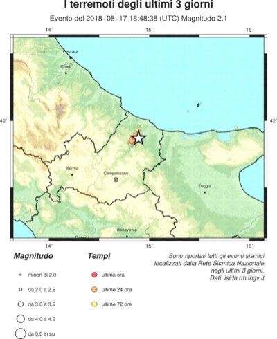 Altre cinque scosse di terremoto in Molise , l’ultima elle 20,48