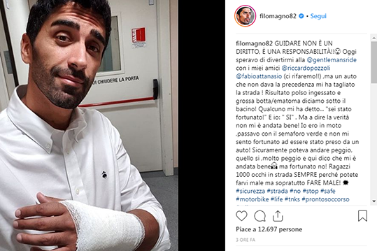 Filippo Magnini investito in moto: frattura a un polso