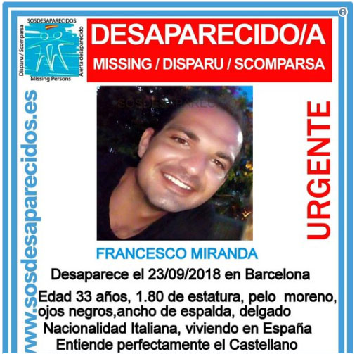 Ancora nessuna traccia del 33enne napoletano scomparso a Barcellona da 5 giorni