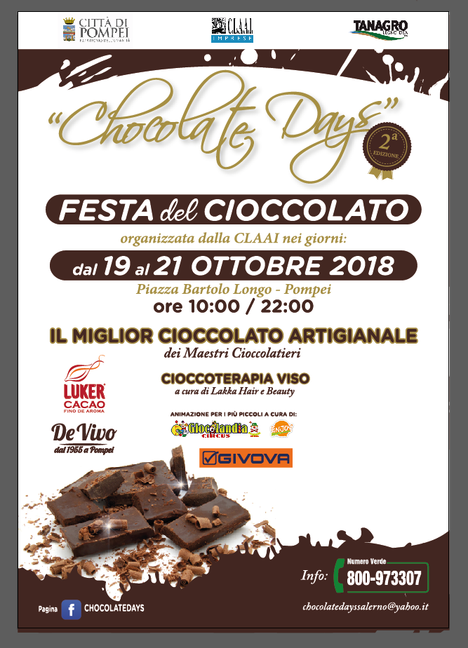 Pompei: seconda edizione della Festa del Cioccolato Artigianale. Dal 19 al 22 ottobre