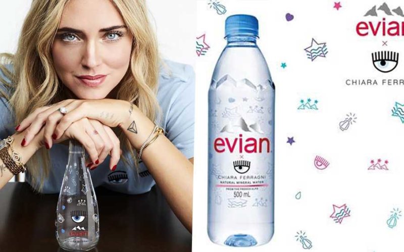 Chiara Ferragni testimonial dell’acqua Evian: 8 euro a bottiglietta, social network scatenati