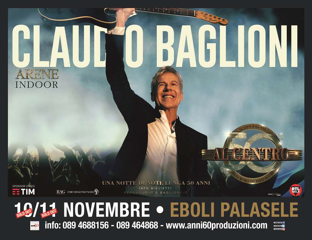 Domani e domenica Claudio Baglioni ‘AL CENTRO’ del PalaSele con un doppio sold out