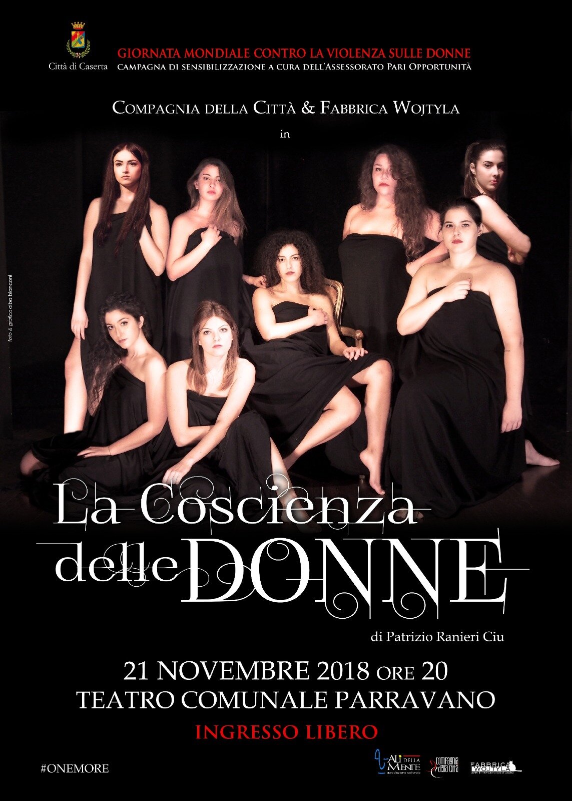 “La Coscienza delle Donne” e l’hashtag #onemore, mercoledì 21 novembre, ore 20, Teatro Comunale C. Parravano