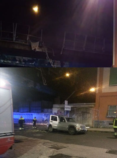 Napoli, paura a Ponticelli sfondano con l’auto il guard rail del ponte e volano giù in via De Meis: salvi due giovani