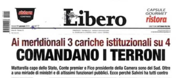 “Comandano i terroni”, si scatena la polemica sulla prima pagina di Libero