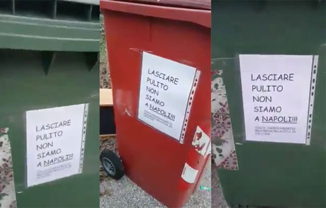 ‘Lasciare pulito, non siamo a Napoli’: vergogna e razzismo sui cassonetti dei rifiuti di Pordenone