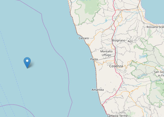 Scossa di terremoto di magnitudo 3.6 in mare in Calabria