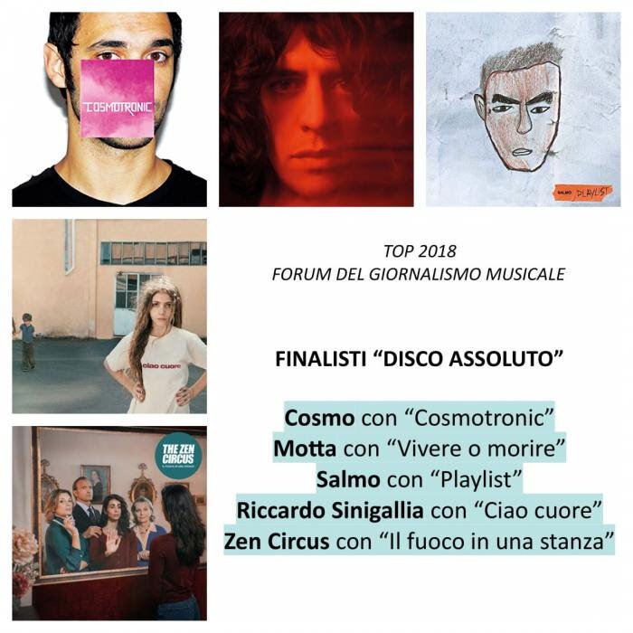 Cosmo, Motta, Salmo, Sinigallia, Zen Circus in finale nella TOP 2018 del Forum del giornalismo musicale