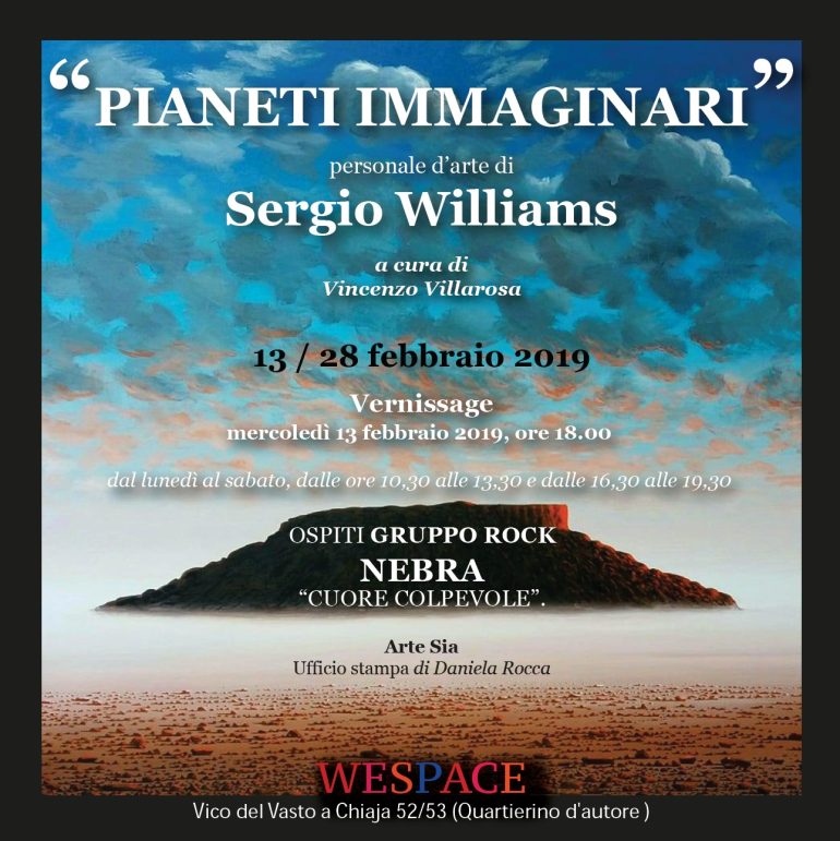 ‘Pianeti immaginari’, personale d’arte pittorica di Sergio Williams alla galleria WeSpace