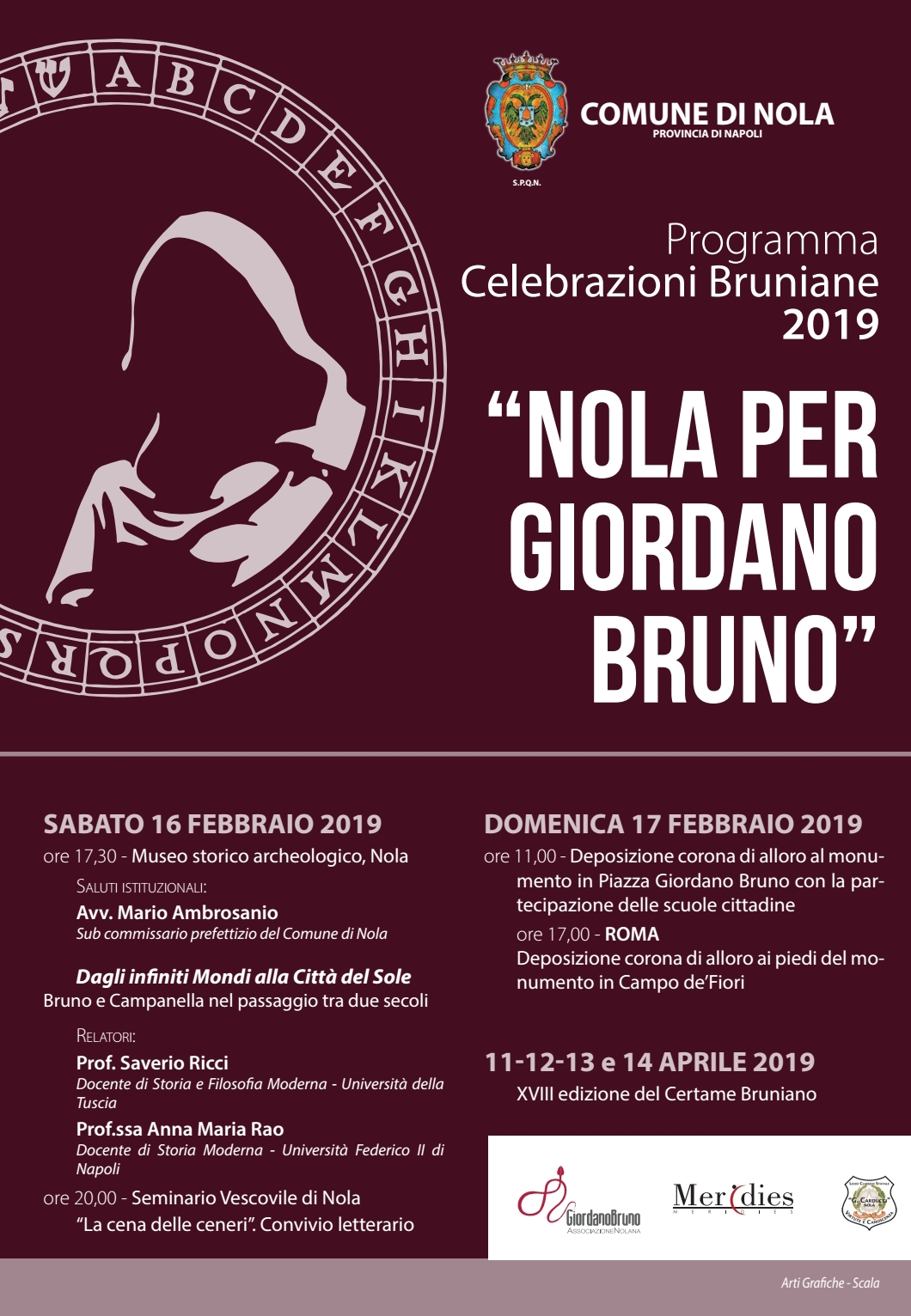 Nola ricorda il filosofo Giordano Bruno. Domenica 17 febbraio la deposizione della corona di alloro ai piedi del monumento