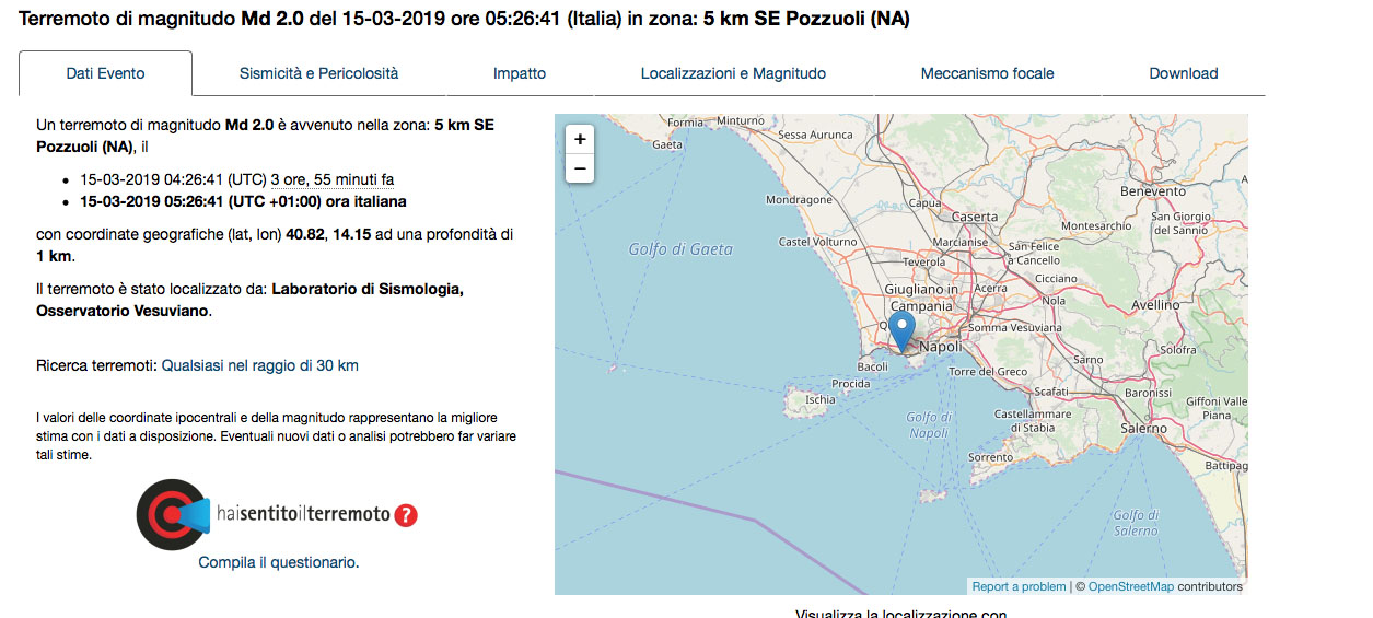 Scossa di terremoto all’alba a Pozzuoli e nella zona flegrea