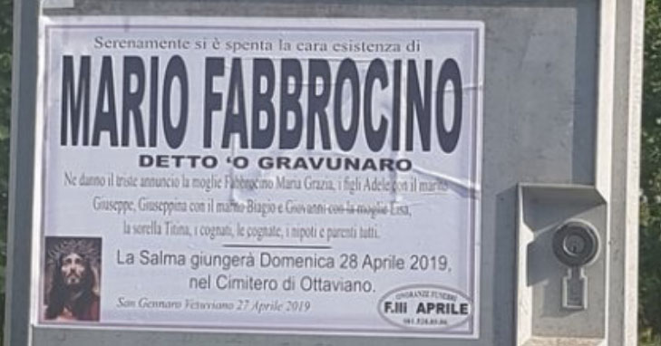 Funerali vietati per il boss Fabbrocino: tumulazione all’alba di domani a Ottaviano