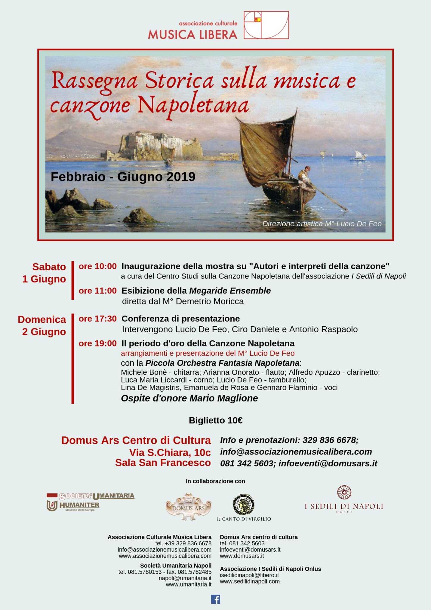 Rassegna storica: finale con ‘La canzone napoletana’: ospite Mario Maglione. Sabato 1 e domenica 2 giugno