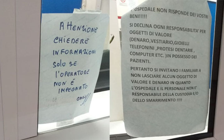 ‘Chiedere informazioni solo se l’operatore non è occupato’, cartello choc nel triage dell’Ospedale del Mare