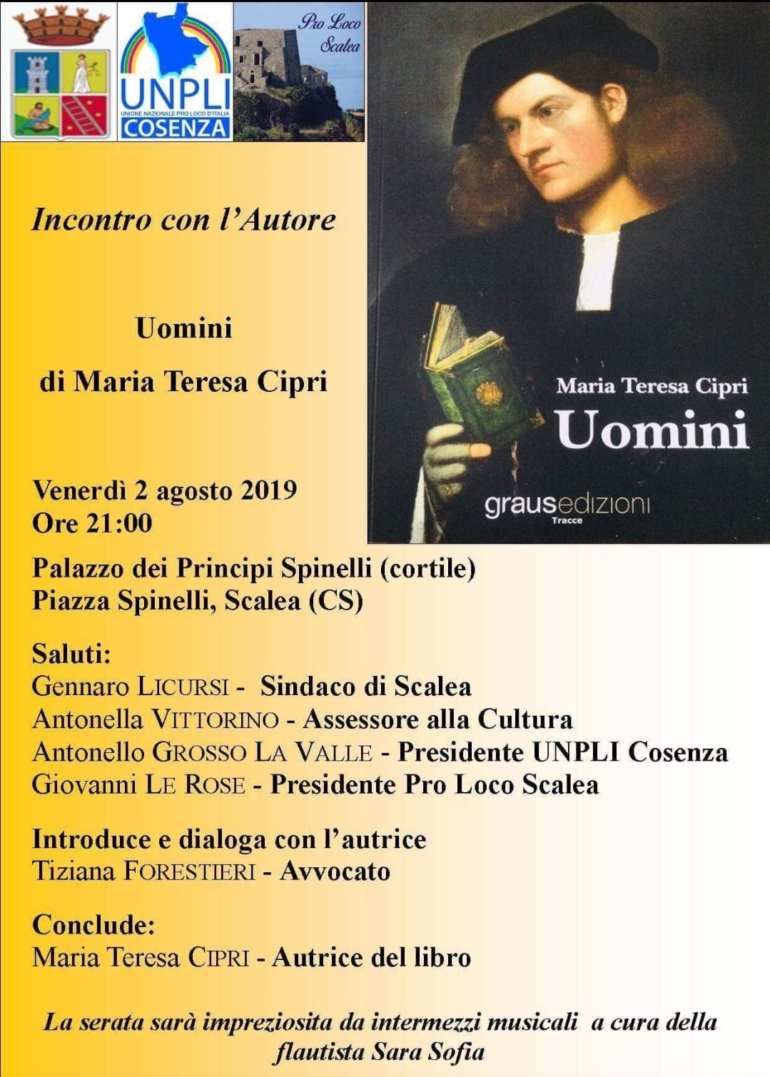 Libri. ‘Uomini’ di Maria Teresa Cipri a Palazzo dei Principi Spinelli di Scalea