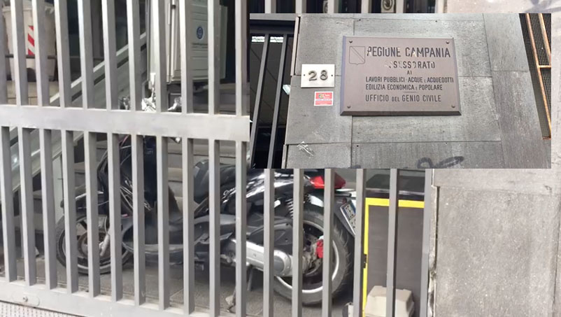 Napoli, motorino parcheggiato nei cancelli dell’ufficio regionale. Social scatenati: di chi é? IL VIDEO