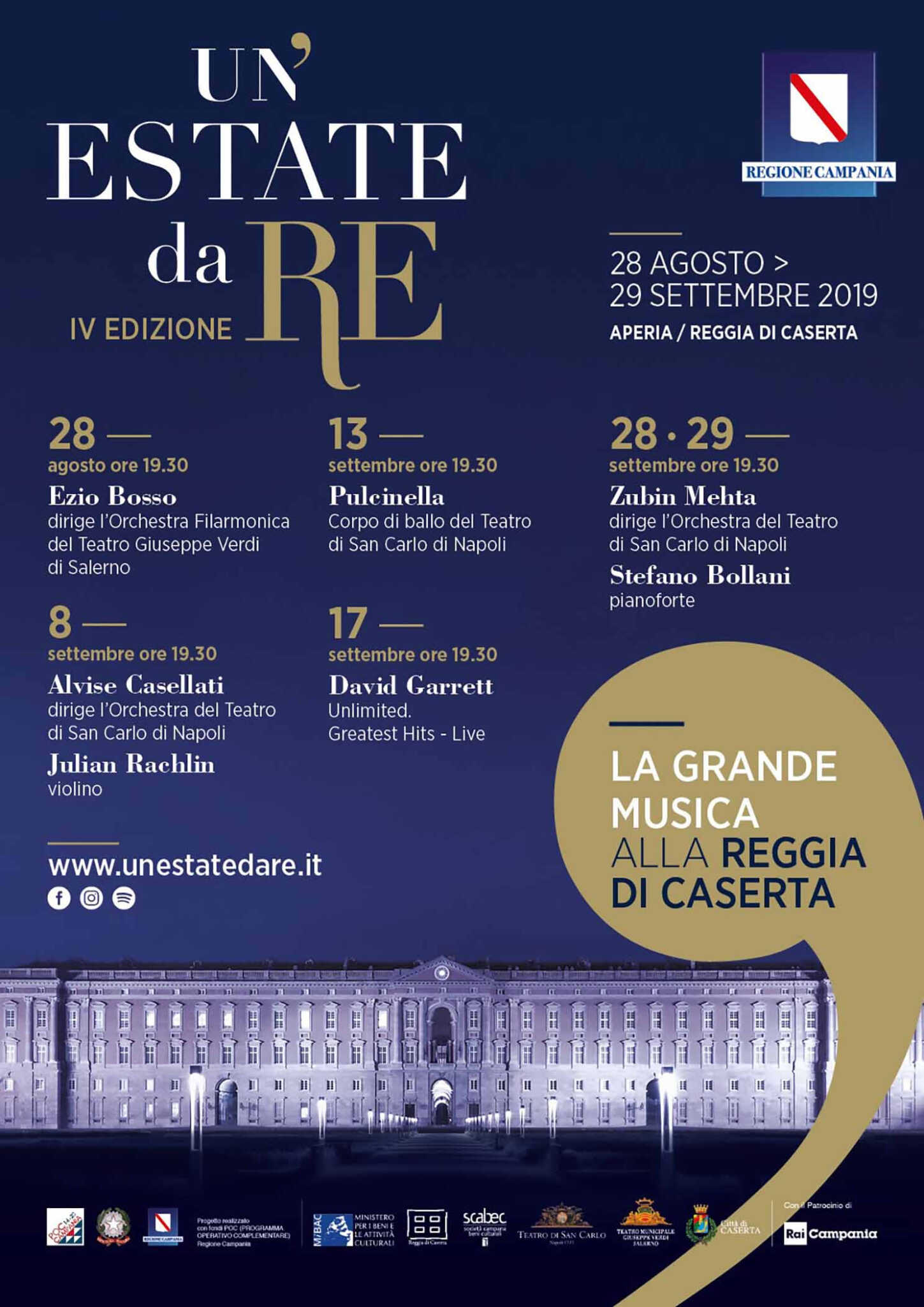 Un’Estate da RE. La Grande Musica alla Reggia di Caserta, domenica 8 settembre con Alvise Casellati