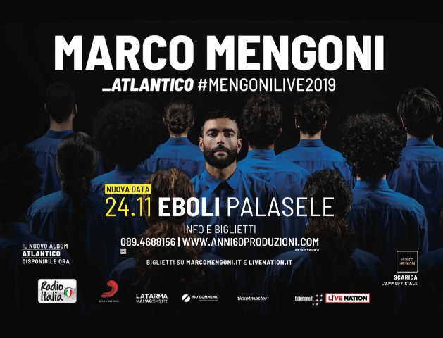 Countdown per il ritorno di Marco Mengoni al PalaSele di Eboli. Il 24 novembre con ‘Atlantico Tour’