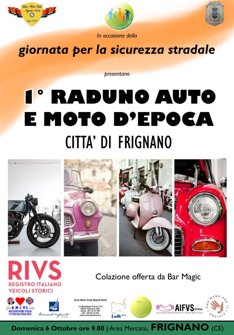 Raduno auto e moto a Frignano: in area mercato un grande evento nel segno della sicurezza stradale