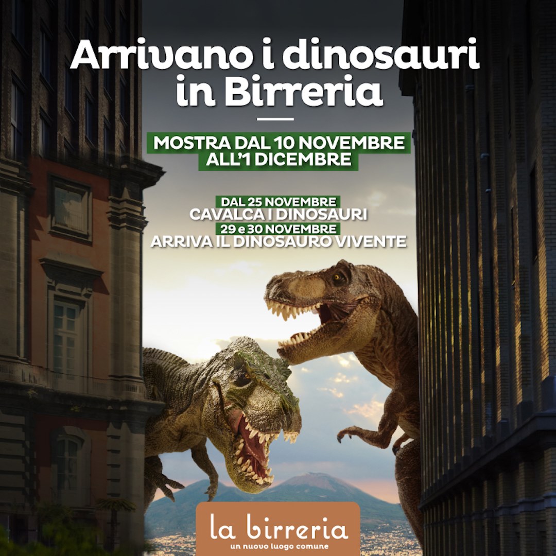 Napoli, i dinosauri invadono la Birreria: mostra nel centro commerciale e tante sorprese per i piccoli