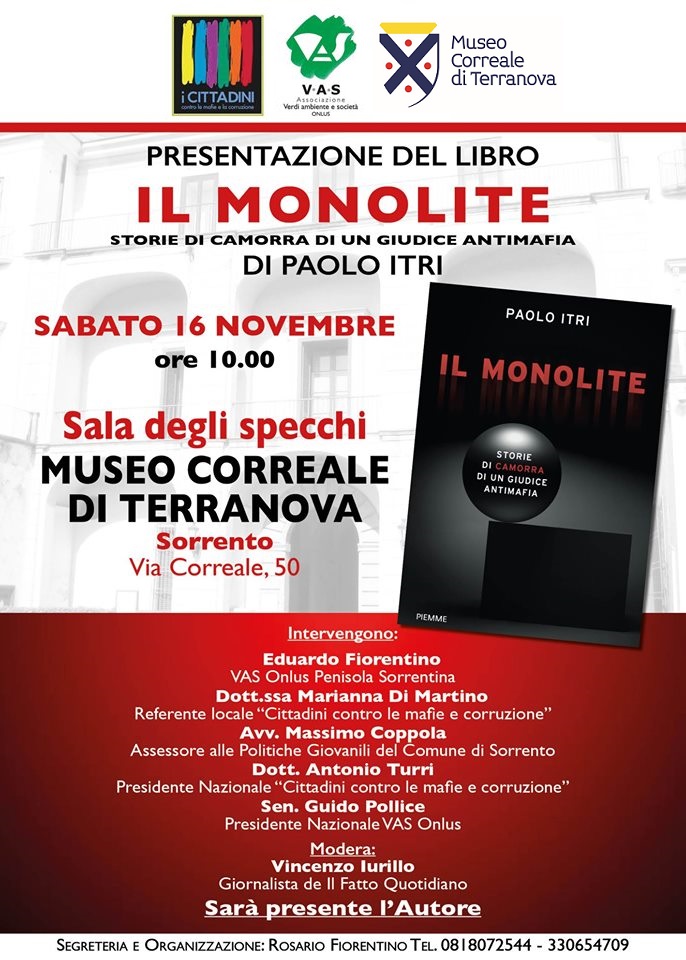 Al Museo Correale ‘Il Monolite’, il libro del giudice antimafia Paolo Itri