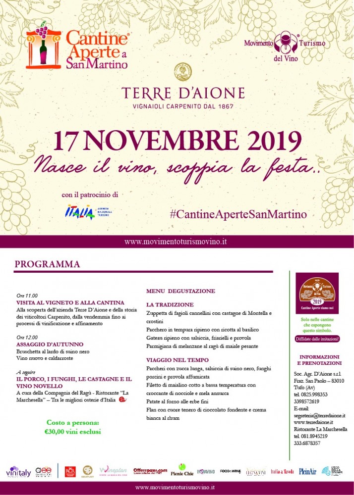 Cantine Aperte a San Martino: a Tufo (Av) evento del Movimento Turismo del Vino dedicato all’autunno