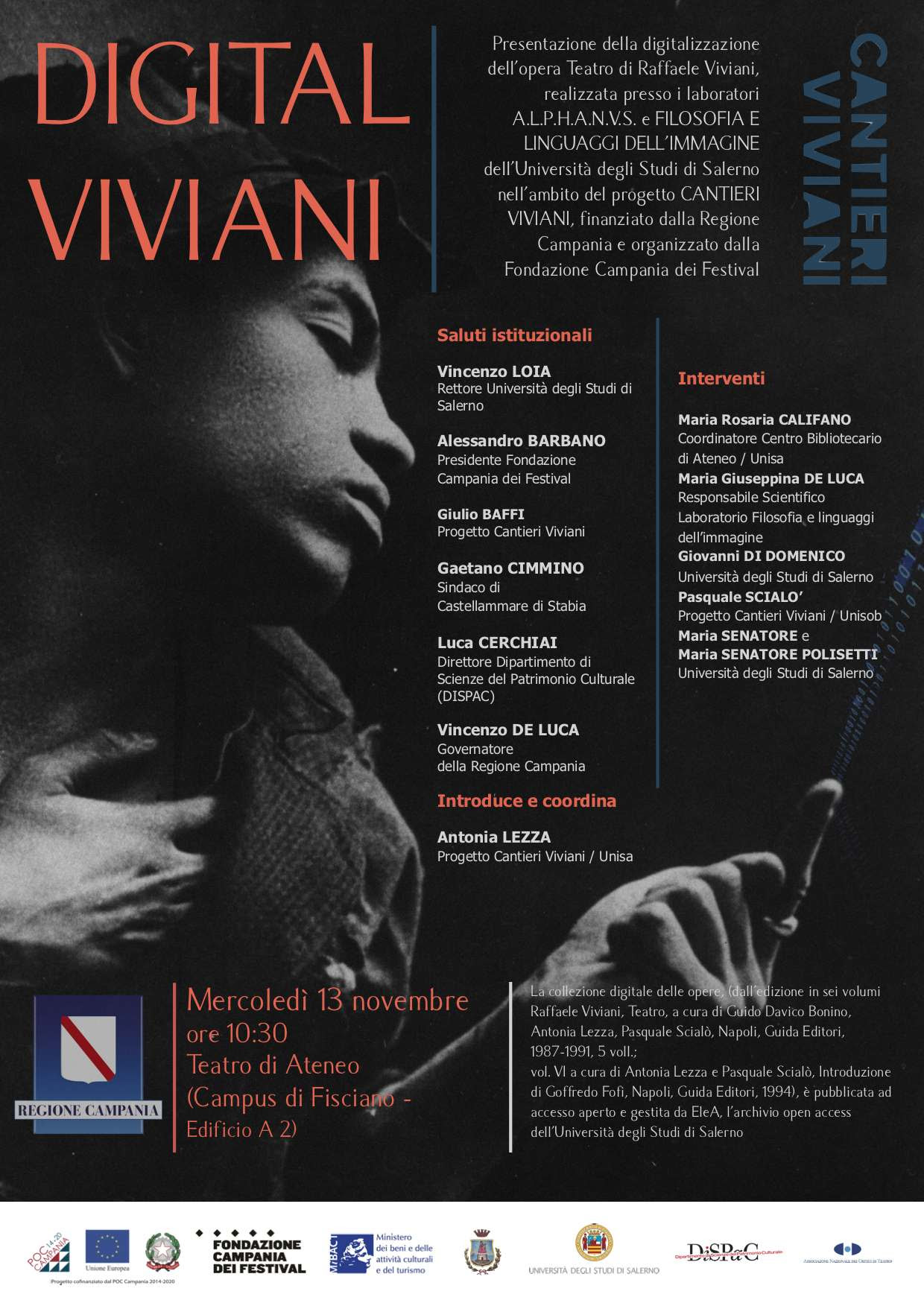 Digital Viviani. Presentazione dell’opera Teatro di Raffaele Viviani, mercoledì 13 novembre al Campus di Fisciano