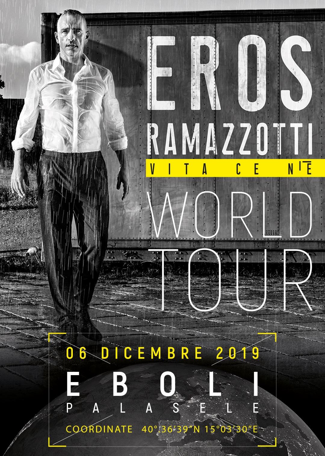 ‘Vita ce n’è world tour’ al PalaSele di Eboli: venerdì 6 dicembre arriva Eros Ramazzotti