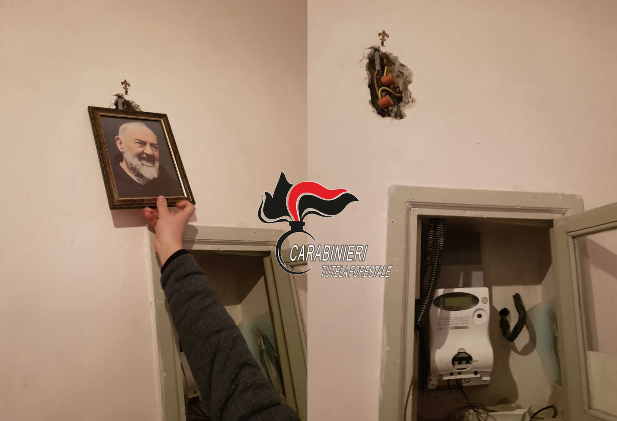 San Gennaro Vesuviano, alimenta la sua attività con energia elettrica rubata e nasconde l’allaccio abusivo dietro un quadro di Padre Pio. 33enne arrestato dai carabinieri