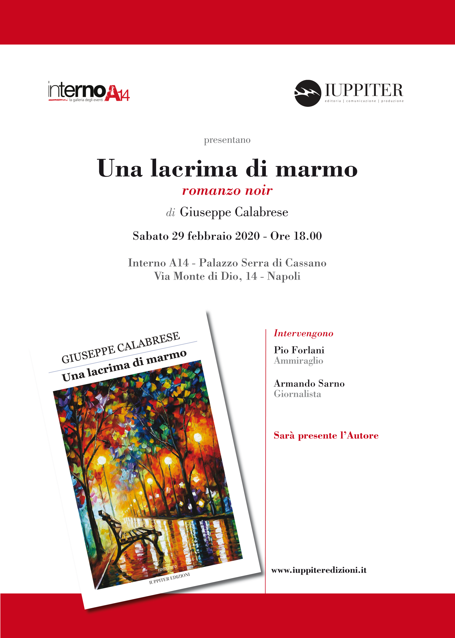 Presentazione ‘Una lacrima di marmo’, romanzo noir di Giuseppe Calabrese a Palazzo Serra di Cassano