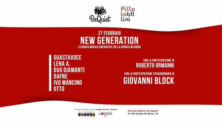 La NewGeneretaion di Apogeo Records e Giovani Block per gli 8 anni del BeQuiet al Piccolo Bellini