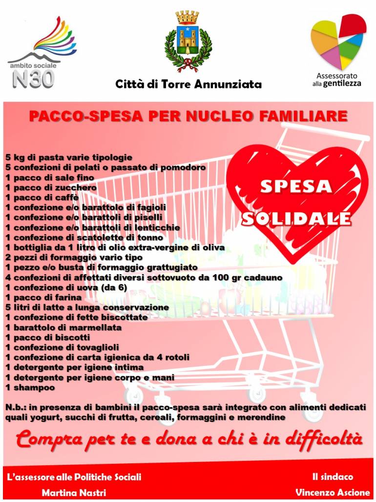 Emergenza Coronavirus: “spesa solidale” a Torre Annunziata per aiutare cittadini e famiglie in difficoltà