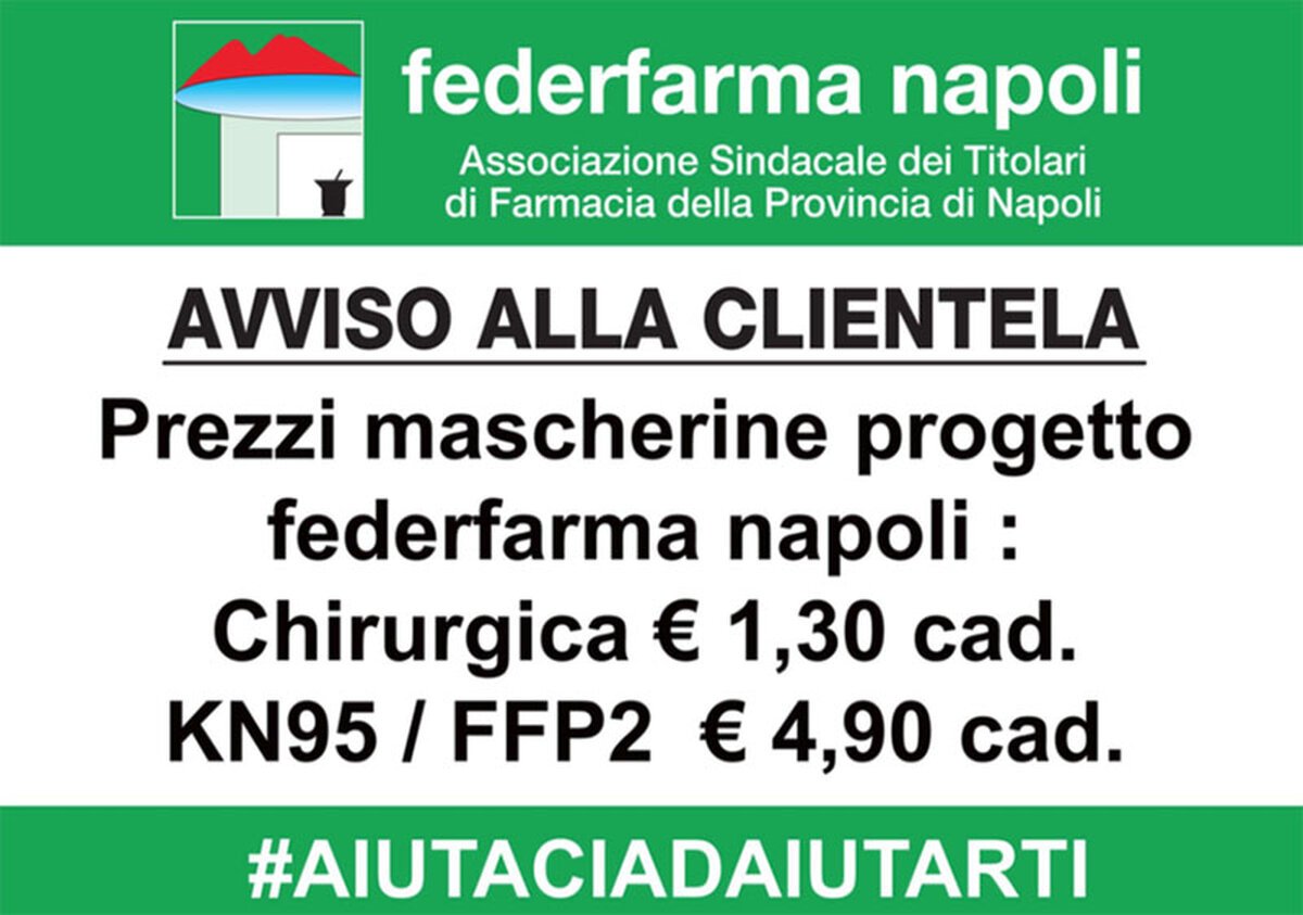 Mascherine al giusto prezzo, Federfarma Napoli in campo contro la speculazione