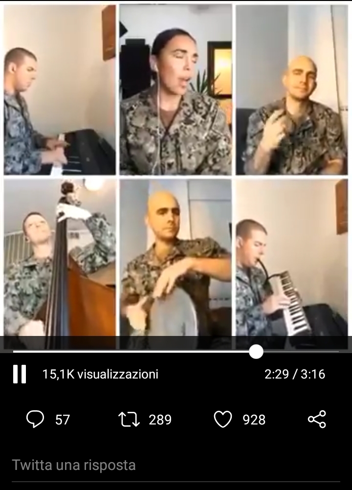 Solidarietà dai militari Usa al popolo italiano, la banda musicale canta ‘O sole mio’ su twitter