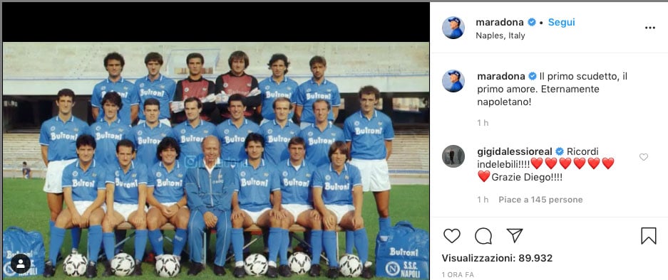 Maradona ricorda il primo scudetto del Napoli: ‘Eternamente napoletano’