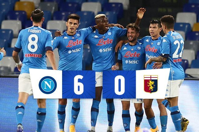 ll Napoli “si diverte” e batte 6-0 il Genoa al San Paolo.