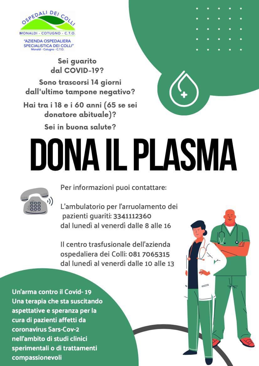 Appello dell’ospedale dei Colli di Napoli e del direttore Di Mauro: ‘Donate il plasma’