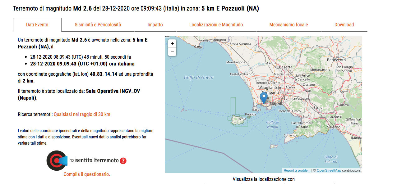 Terremoto in mattinata a Pozzuoli