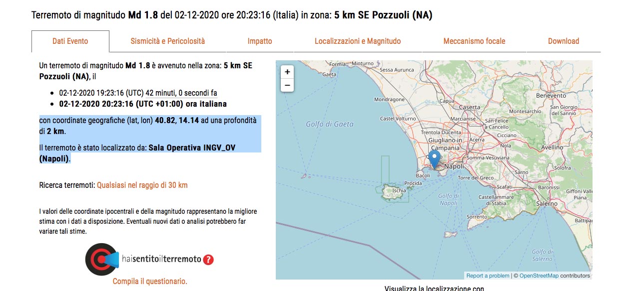 Scossa di terremoto avvertita a Napoli e Pozzuoli