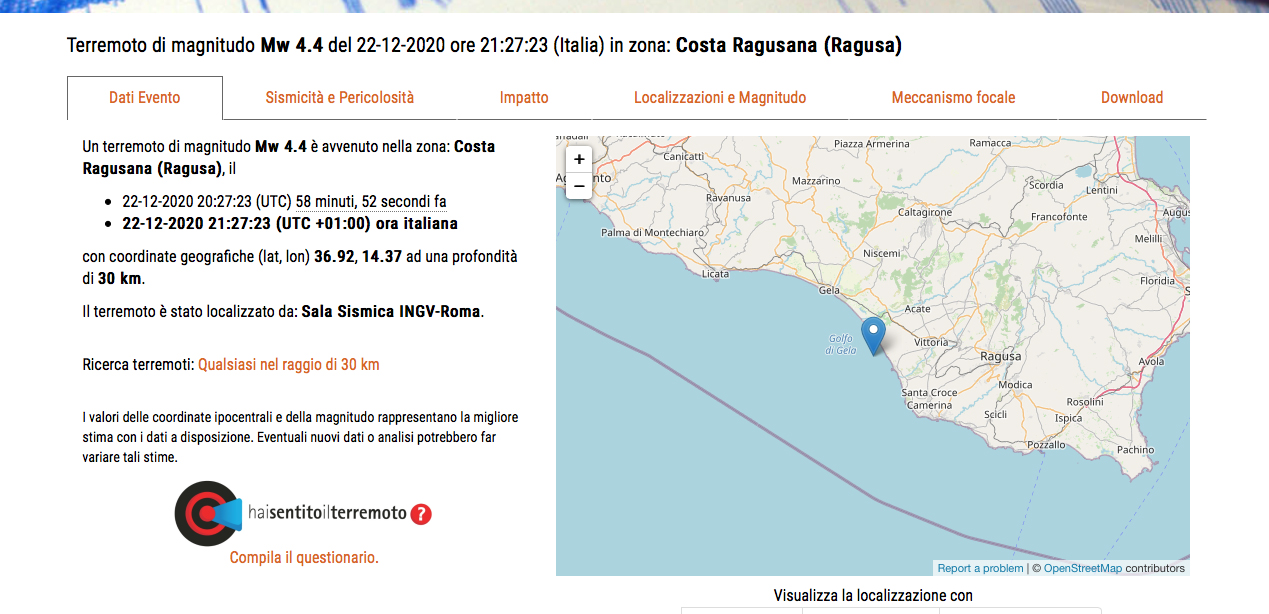Terremoto di magnitudo 4.6 in Sicilia: nessun danno